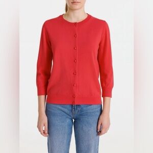 Talbots Sweater Button-Up Vibrant Red Cardigan 3/4 Sleeves Cotton Size M